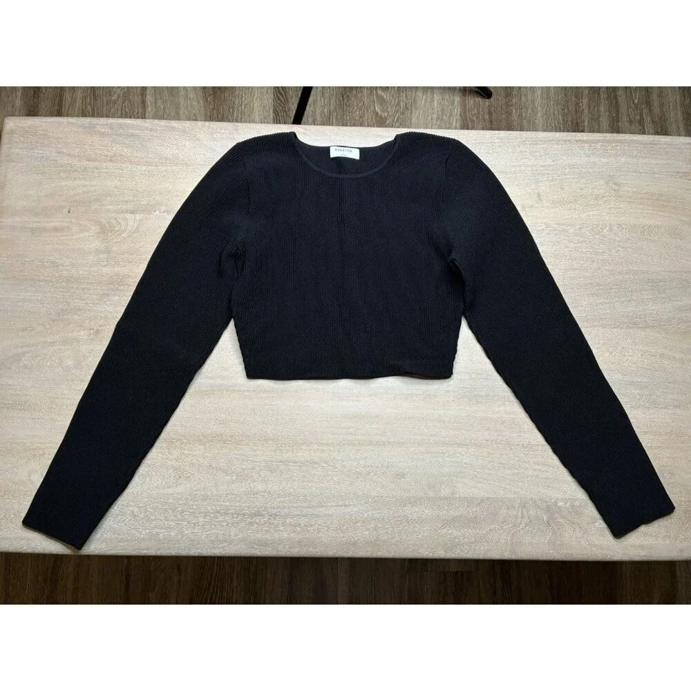 Aritzia Babaton Sculpt Knit Crew Cropped Longsleeve Black Size Large
